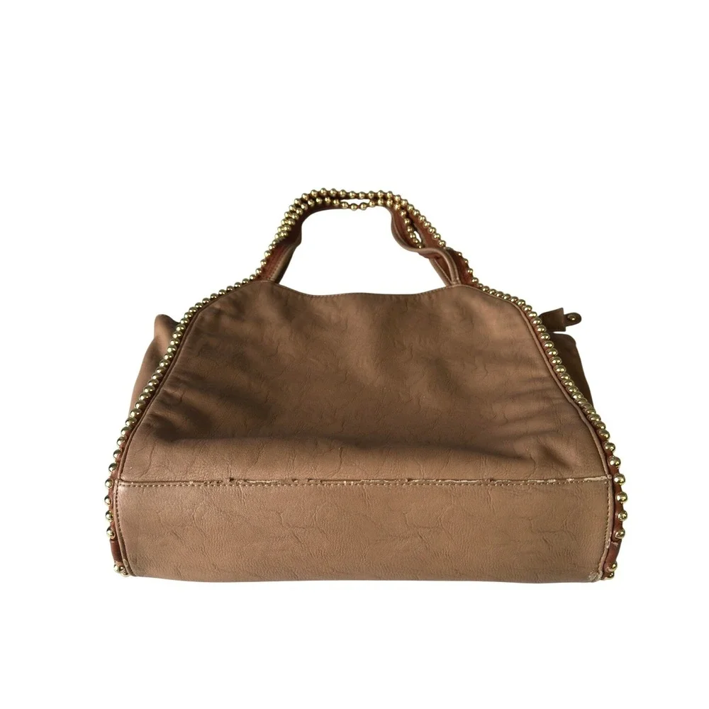 Vintage Y2K Tan Big Buddha Faux Leather Hobo Bag Gold Ball Stud Trim Slouchy KC